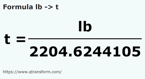 formula Libbra in Tonnellata - lb in t