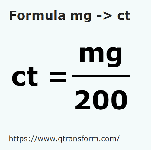 formule Milligram naar Karaat - mg naar ct
