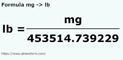 formula Milligrams to Pounds - mg to lb