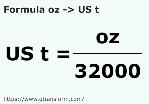 formula Унция в короткий тон - oz в US t