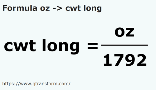 formula Auns kepada Kuintal panjang - oz kepada cwt long