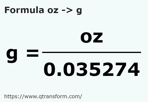 formula Унция в грамм - oz в g