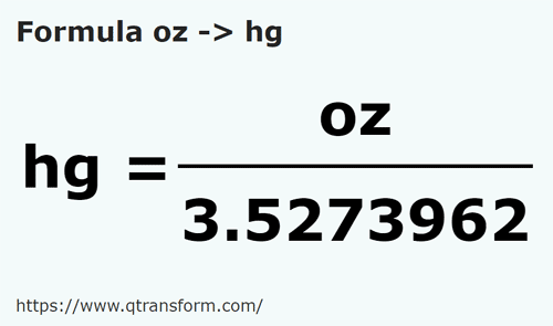 formula Onças em Hectogramas - oz em hg