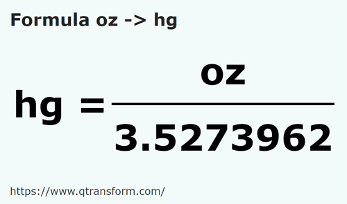 umrechnungsformel Unze in Hektogramm - oz in hg