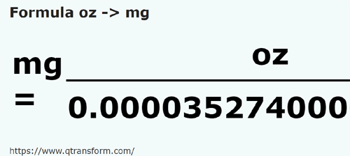 formula Auns kepada Miligram - oz kepada mg
