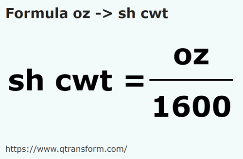 formula Onças em Quintals curtos - oz em sh cwt