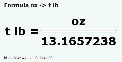 formula Onza a Libras troy - oz a t lb