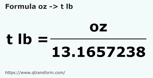 formulu Ons ila Pound troy - oz ila t lb