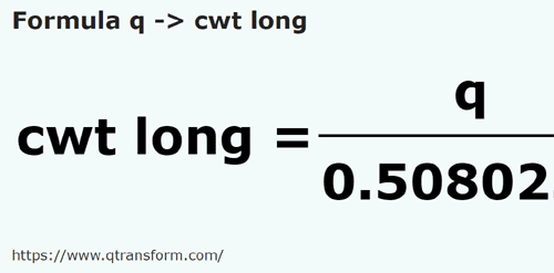 formula Kwintale na Cetnar angielski - q na cwt long