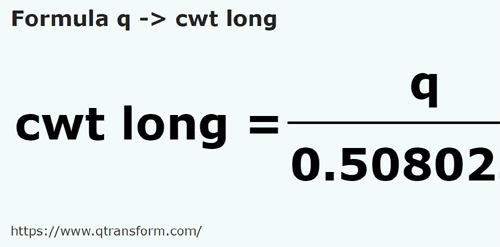 formula Quintale in Quintal lungo - q in cwt long