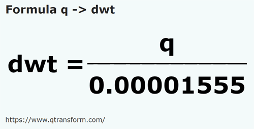 formula Kwintale na Pennyweight - q na dwt