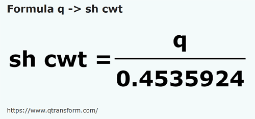 formula Kuintal kepada Kuintal pendek - q kepada sh cwt