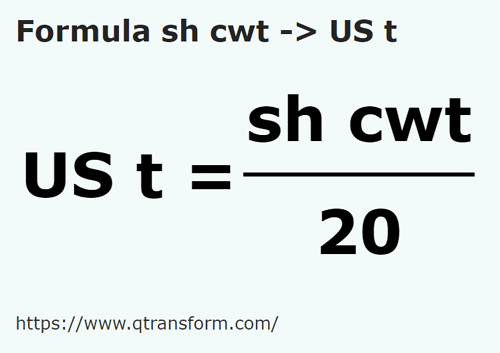formula Quintals curtos em Toneladas curtas - sh cwt em US t