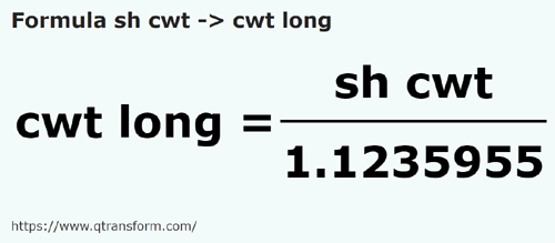 formula Quintale scurte in Quintale lungi - sh cwt in cwt long
