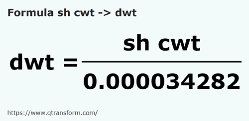formula Quintals curtos em Pennyweights - sh cwt em dwt