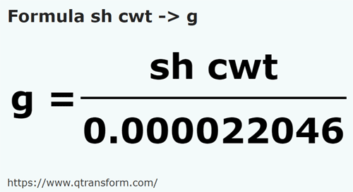 formula Quintales cortos a Gramos - sh cwt a g