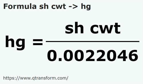formula Quintals curtos em Hectogramas - sh cwt em hg