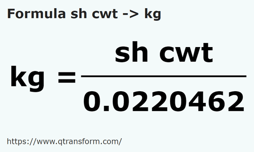 formula Quintals curtos em Quilogramas - sh cwt em kg