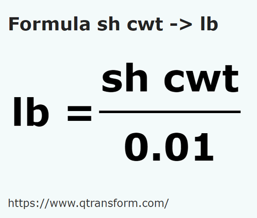 formula Cetnar amerykański na Funt - sh cwt na lb