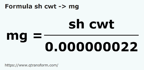 vzorec Krátký kvintál na Miligramů - sh cwt na mg