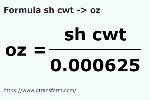 formula Quintales cortos a Onza - sh cwt a oz