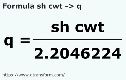 formula центнер короткий в центнер - sh cwt в q