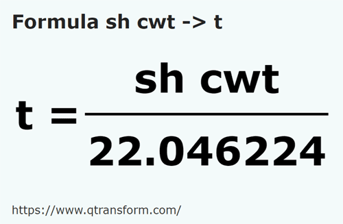 formule Korte kwintaal naar Tonnen - sh cwt naar t