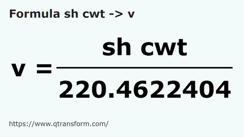 formula Quintale piccoli in Carri - sh cwt in v