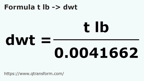 formule Livre de troy en Pennyweights - t lb en dwt