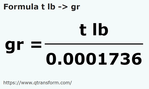 formula Paun troy kepada Biji - t lb kepada gr