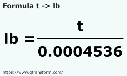 formula Tone in Pounds - t in lb