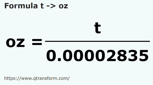 formula Tonnellata in Oncia - t in oz