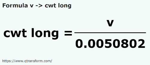 formula вагоне в длинный кинтал - v в cwt long