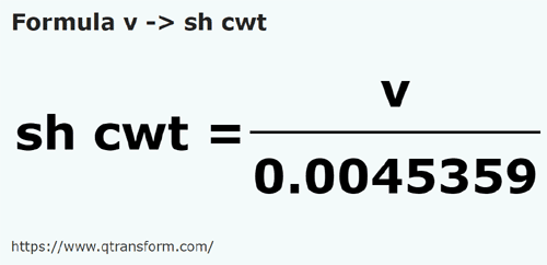 formula вагоне в центнер короткий - v в sh cwt