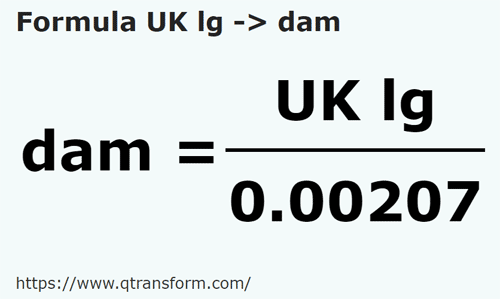 formula Léguas imperials em Decâmetros - UK lg em dam