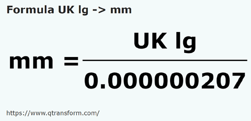 formula Léguas imperials em Milímetros - UK lg em mm
