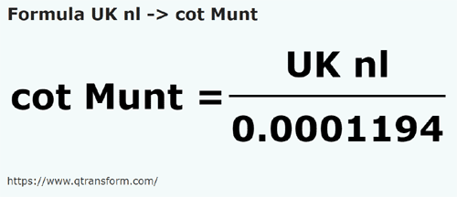 formule Lieues nautiques britanniques en Coudèes (Muntenia) - UK nl en cot Munt