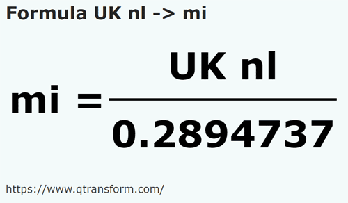 formula Британская морская лига в миля - UK nl в mi