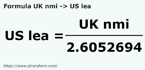 formula Milhas marítimas britânicas em Léguas americanas - UK nmi em US lea