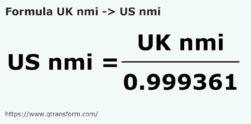 umrechnungsformel Britische Seemeilen in Amerikanische Seemeilen - UK nmi in US nmi