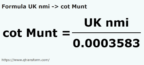 formula Milhas marítimas britânicas em Côvados (Muntenia) - UK nmi em cot Munt