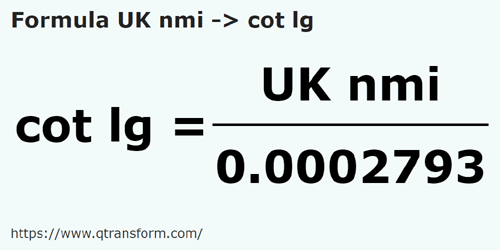formula Milhas marítimas britânicas em Côvados longos - UK nmi em cot lg