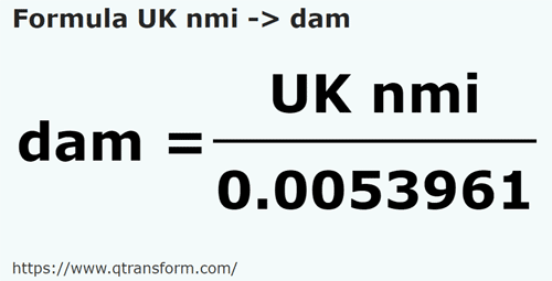 umrechnungsformel Britische Seemeilen in Dekameter - UK nmi in dam