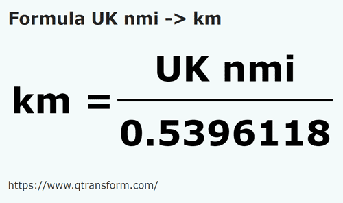formula Milhas marítimas britânicas em Quilômetros - UK nmi em km