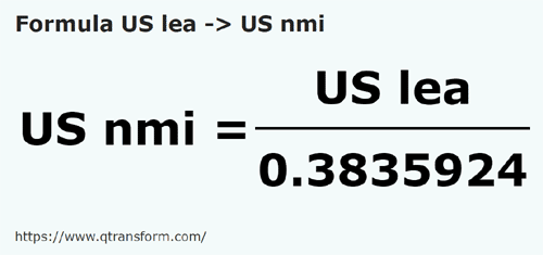 formula Léguas americanas em Milhas náuticas americanas - US lea em US nmi