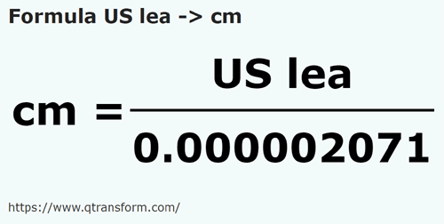 formula Léguas americanas em Centímetros - US lea em cm