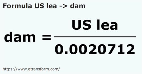 formula Liga US kepada Dekameter - US lea kepada dam