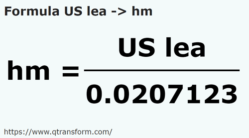 formula Leghe americane in Hectometri - US lea in hm