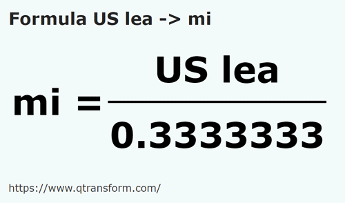 formula Ли́га США в миля - US lea в mi