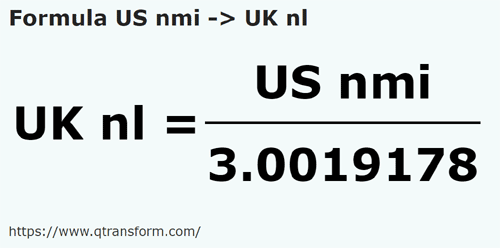 formula Millas náuticas estadounidenses a Leguas marinas británicas - US nmi a UK nl